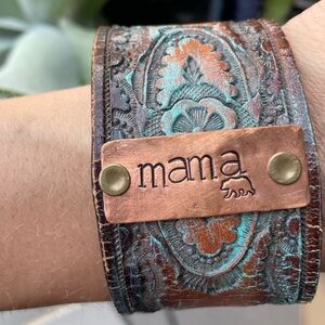 Mama Copper and Leather Cuff Bracelet